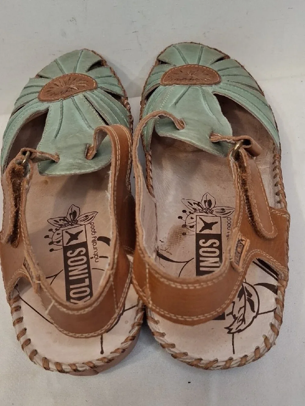 PIKOLINOS Puerta Vallarta Mint Green and Tan Leather Slingback Sandals
